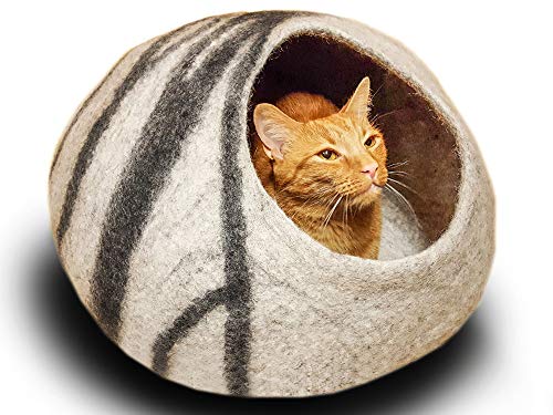 MEOWFIA Premium Felt Cat Bed Cave (Medium) - Handmade 100% Merino Wool Bed