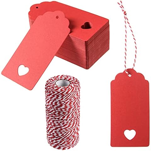 360 Pcs Valentine's Day Gift Tags Red Kraft Paper Gift Tags Valentine’s Day Hanging Gift Label Tags Red Name Price Tags with String for Wedding Birthday Party Gift Wrapping Decorations,2 x 4" Cover