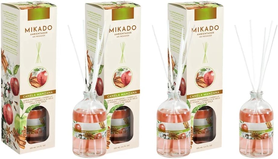 PCMOVILES Mikado Ambientador MANZANA & CANELA 100 ml – Pack de 3 Unidades – Aroma Fresco y Natural – Difusor de Varillas para Casa, Oficina y Armario