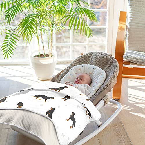 Image of Swaddle Blanket Rottweiler Dog Cotton for Infants, Receiving Lightweight Soft Swaddling for Crib, Stroller, Nursery, 30x40 in