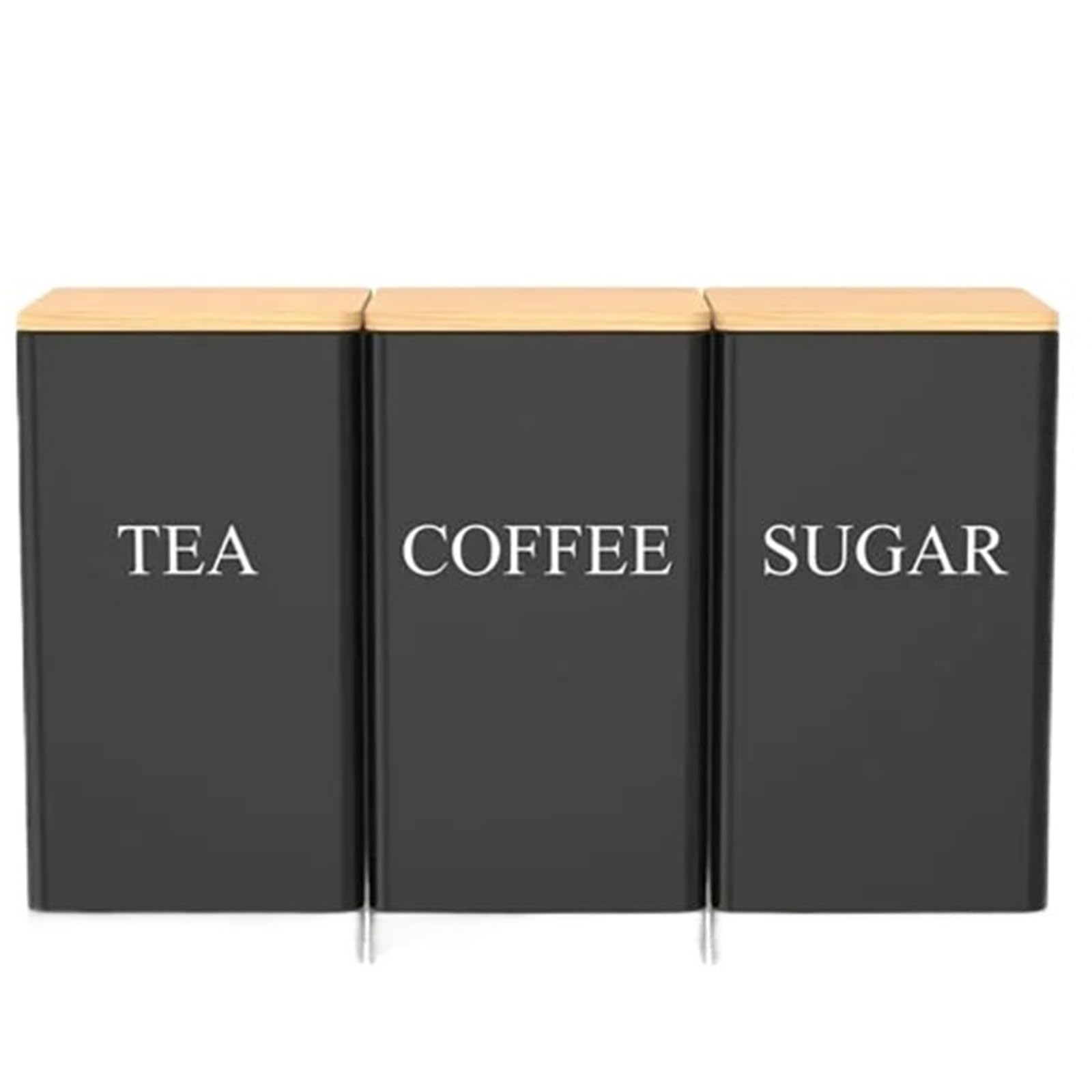 FDBTYJN Tea Caddy 3Pcs Coffee Bean Storage Jar Sugar And Tea Container With Lid Simple Metal Kitchen Supplies(Black2)