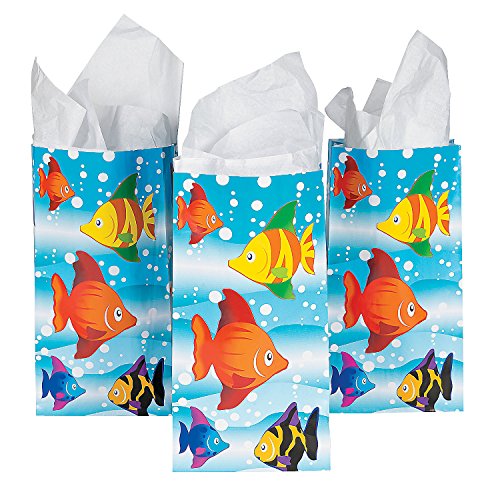 Fun Express - Tropical Fish Paper Bags for Party - Party Supplies - Bags - Paper Treat Bags - Party - 12 Pieces