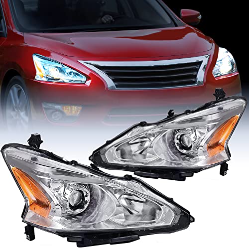 Image of Nilight Headlight Assembly for 2013 2014 2015 Altima 4 Door Sedan Advance Base Exclusive SL S SV Sense Replacement Headlamp Clear Projector Chrome Housing Amber Reflector