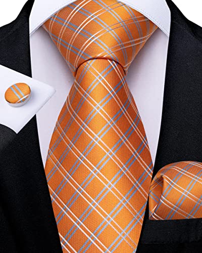 Image of DiBanGu Silk Zipper Ties for Men,Paisley Solid Plaid Pre-tied Tie and Pocket Square Cufflinks Set Formal Adjustable Necktie