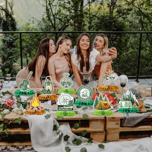 Image of Camp Bachelorette Party Decorations, 9PCS Camping Party Honeycomb Centerpieces, Bridal Shower Supplies Bachelorette Party Decor Outdoor