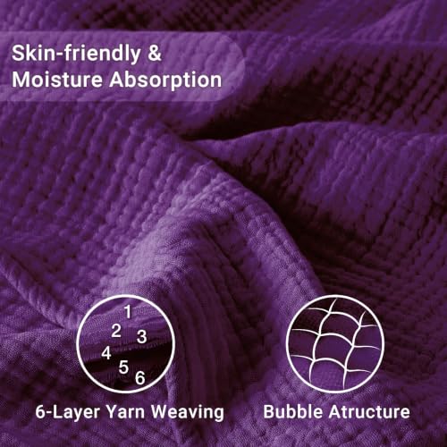 Image of Cotton Muslin Blankets for Adults, 6-Layer Large Throw, 50x70, Dark Purple