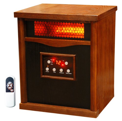 LifeSmart 6 Element Quartz w/Wood Cabinet and Remote Large Room Infrared Heater, Quakerstown Dark Oak