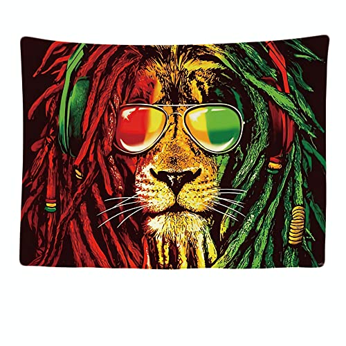 Ulticool – Tapisserie Murale Décorative Chambre - Lunettes Reggae Rasta Jamaica Lion - 200 x 150 cm Grand – Papier Peint Tissu – Tapestry Aesthetic Wall - Décoration Panoramique