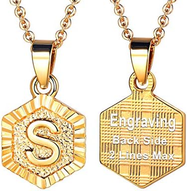 U7 A-Z 26 Initial Letters Hexagon/Square Shape Pendant Necklace for Men Women, with Adjustable Chain, Customizable, 18K Gold/Platinum Plated Tones, Send Gift Box