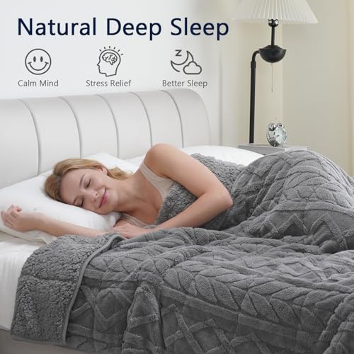 Image of Mr. Sandman Weighted Blanket Queen Size 15lb, Soft Jacquard Sherpa Weighted Blanket for Adults, Warm Fluffy Heavy Throw Blanket for Relaxing Sleep and Calming Comfort, 60 x 80 Inch, Jacquard Grey