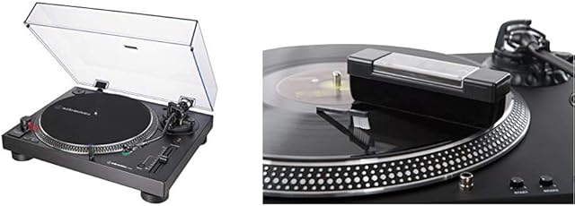 Audio-Technica AT-LP120XUSB Manual Direct-Drive Turntable (Analogue & USB) & Acc-Sees Pro Vinyl Velvet Brush Record Cleaner  Includes Stylus Pick Up Brush - Anti-Static