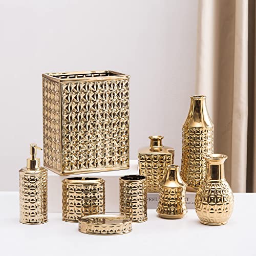 Basdhe 2.3 Gal Trash Can For Bathroom, Small Office Garbage Can For Kitchen, Slim Rectangular Waste Bin, Ceramic, Gold #TOP6