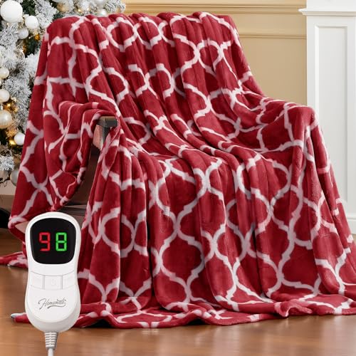 Homemate Heated Blanket Electric Full Size - 72x84 Heating Blanket with 10 Fast Heat Levels 8 Hours Auto Off Ultra Soft Cozy Flannel Over-Heated Protection ETL Certification Keep Warming in Home