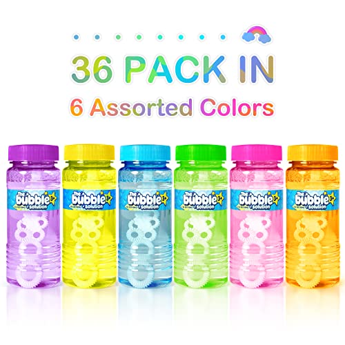 Springflower 36 Pcs Bubble Bottles With Wand,Bubbles Party Favors For Kids,Summer Toys, Blow Bubbles Solution Novelty Toy, Party Favors, Birthday Party Supplies, Outdoor & Indoor Activity,4Oz,6 Colors #TOP1