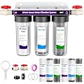 Whole House Water Filter System, 3-Stage Home Water Filtration Highly Reduces Chlorine Odor,Taste, Delivers Crisp Water for Healthier Skin, 3/4" Ports with 2 Valves, Extra 2 Sets Filter Supply