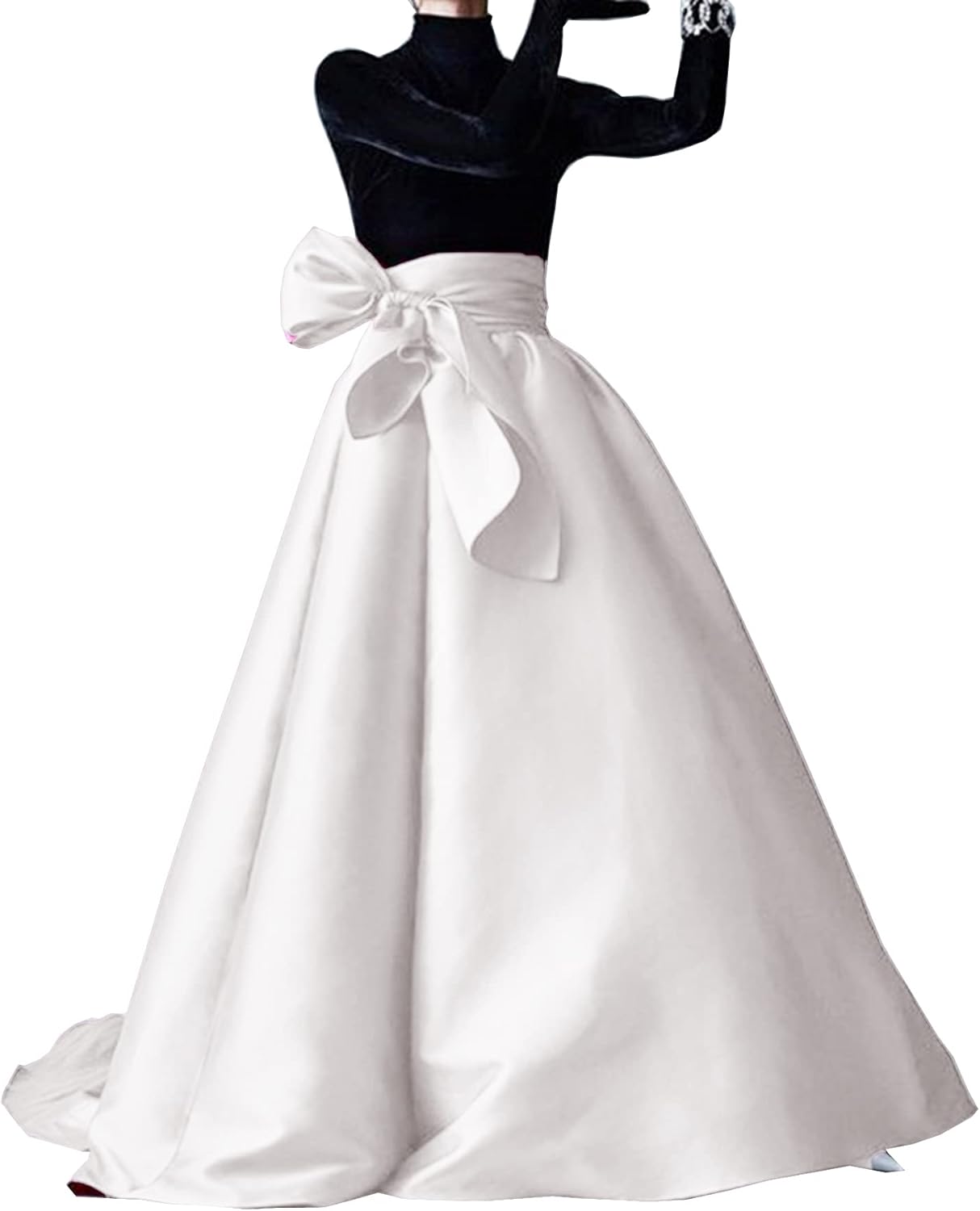 Lisong Women Floor Length High Waist Taffeta Bowknot Prom Party Skirt
