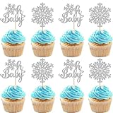 Rsstarxi 雪の結晶 Oh Baby Cupcake Toppers シルバーグリッター 冬 アナと雪の女王 ベビーシャワー カップケーキつまようじ スノーフレークテーマ ベビーシャワー 誕生日パーティー ケーキデコレーション 24個パック