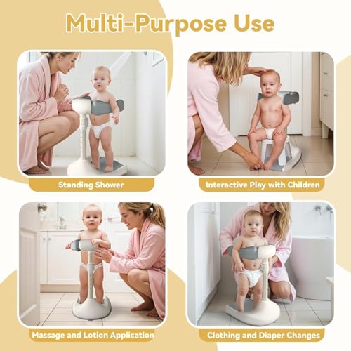 Image of QIUTONG 2025 Baby Shower Stand, Ergonomic Baby Standing Support, Upgraded Anti-Slip Baby Bathtub with Stand for Toddler Standing Up, Anti-Pinch Toddler Bathtub for Shower, Ideal Gifts for Infants