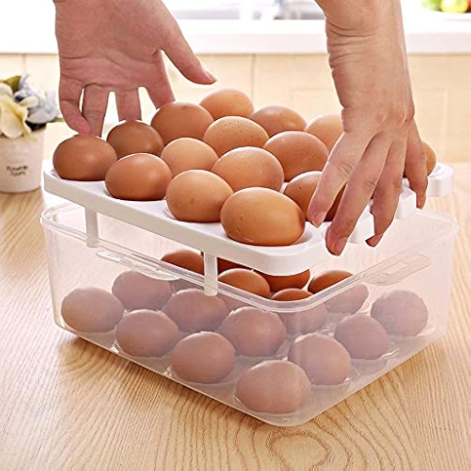 Double Layer 32 Grid Egg Storage Box with Lid