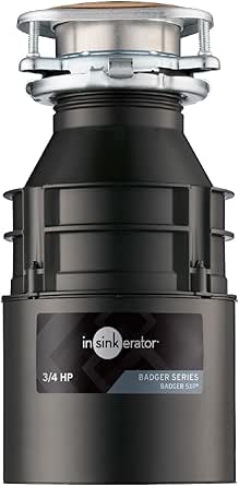 InSinkErator Badger 5XP Garbage Disposal, 3/4 HP, Continuous Feed, Black / Stainless Steel