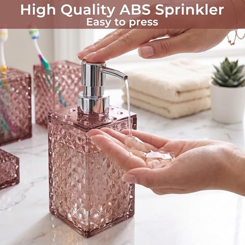 Image of Story@Home 4 Pieces Bathroom Accessories Set - Peach | Toothbrush Holder, Soap Dispenser, Mouth Wash Cup & Soap Dish for Home Kitchen & Bathroom | Bathroom Essentials for Office