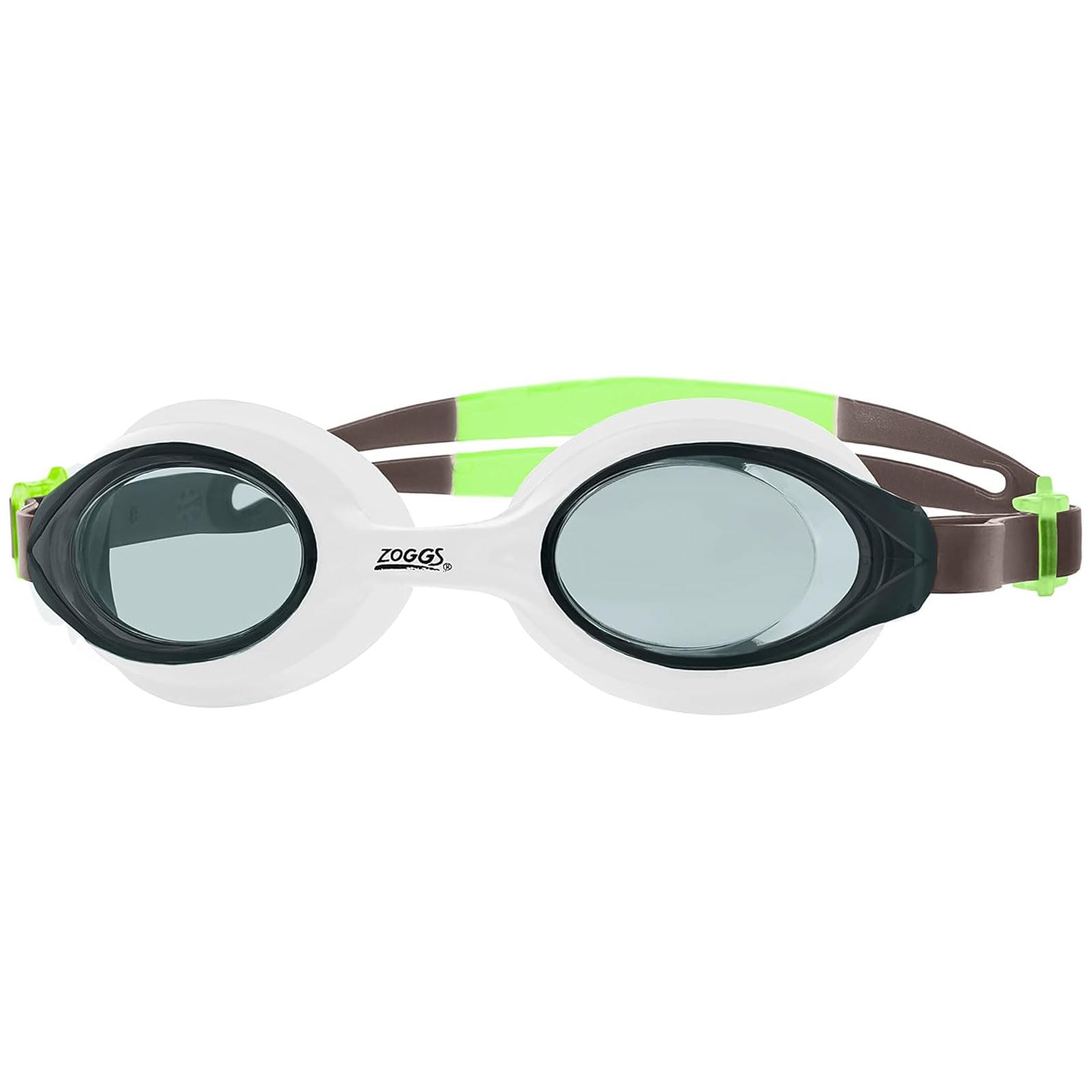 Zoggs Unisex Adults Bondi Anti-Fog Swimming Goggles with UV Protection | Soft Silicone Gasket & Adjustable Split Yoke Strap, White/Lime - Tint Smoke Lens