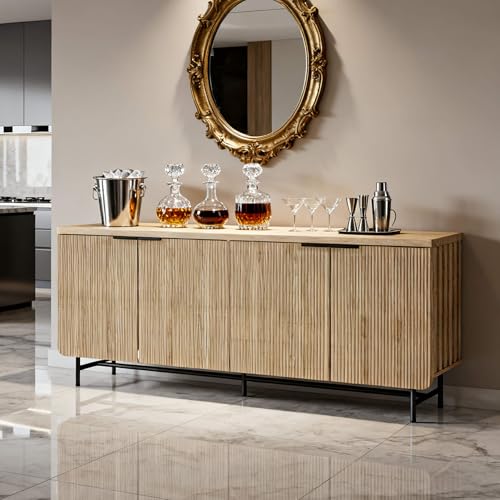 VIRTRON 68" Buffet Sideboard Cabinet with Storage, Modern Fluted Accent