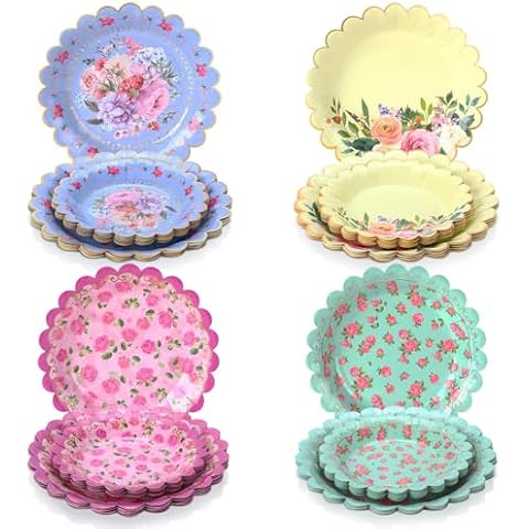 Pasimy 64 Pcs Floral Vintage Paper Plates Set Cover