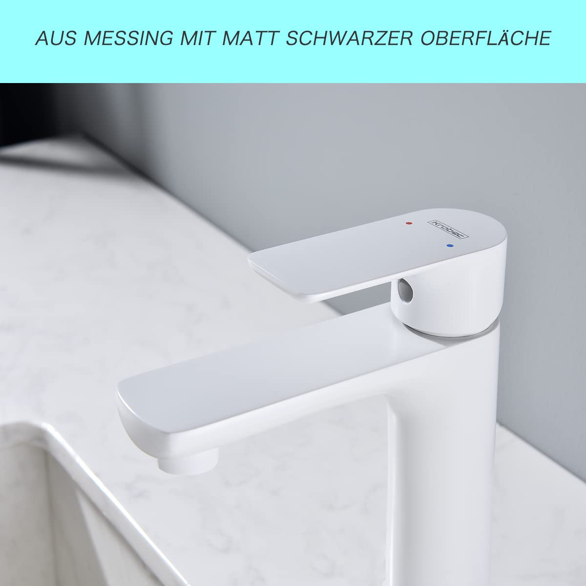 Krobec Einhebelmischer wasserhahn bad,waschtischarmatur mit Wassersparfunktion,wasserhahn gäste wc,Waschbecken wassersparend,Messing,Keramikventileinsatz(Mattweiß).