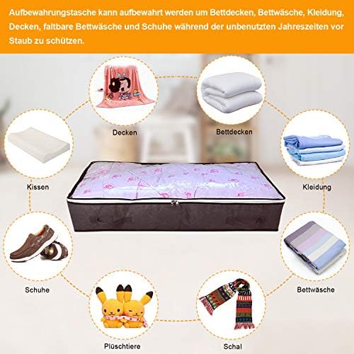AK KYC Underbed Storage Bag 2Pcs 90L Underbed Clothes Storage Breathable Clothes Organizer with Transparent Window for Duvets, Bed Linen, Clothes, Blankets, Bedding Foldable, 100x50x18cm, Dark Brown