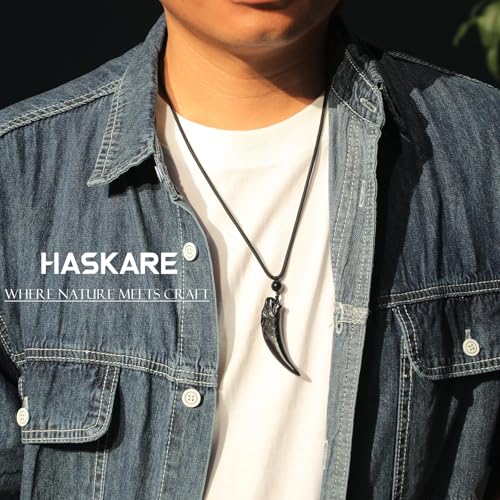 HASKARE Natural Energy Stone Pendant Engraved Black Obsidian Healing Necklace Adjustable4