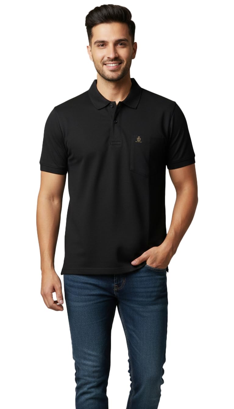 - Men’s Solid Polo Neck Polycotton Matty T-Shirt – Soft & Breathable Fabric, Comfort Fit Casual Wear Top for Daily Use, Office, Travel & Outdoor Wear