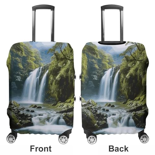 Waterfall Landscape Painting Printed Luggage Cover Protector, Fits 18-32 Inch Luggage3