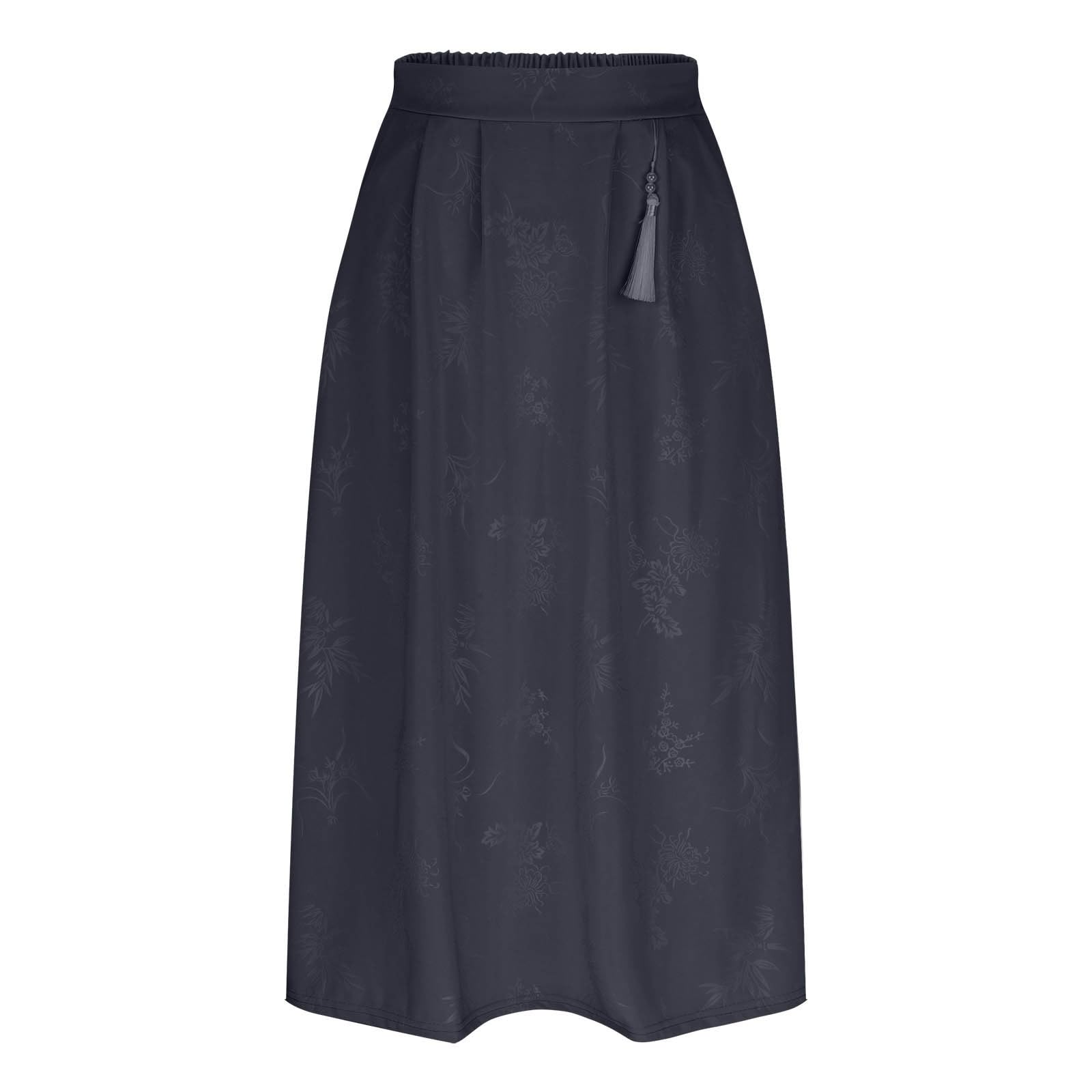 Summer Casual Long Skirt for Womens Fashion Flowy Swing A-line Midi Skirts High Elastic Waist Y2k Vintage Skirts Black