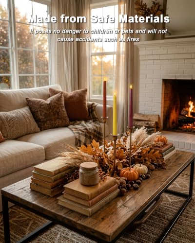 Image of Homemory Real Wax Flameless Taper Candles, 9.6 Inch Warm Fall Colors Battery Operated LED Candlesticks 6 Pcs with Remote Timer for Harvest Thanksgiving Daily Decor, Terracotta Brown Yellow