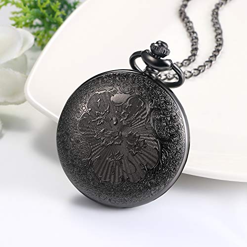 Image of JewelryWe Bronze Flower Pocket Watch: Retro Vintage Pendant Watch with Openwork Cover and 32.3 Inch Chain - for Men Women Daily Wear and Gift Giving