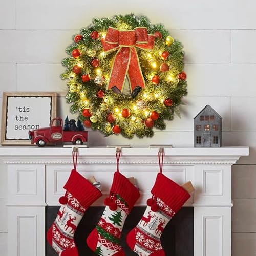 Lulu-Home-16-Inch-Pre-lit-Christmas-Wreath-with-Hook-Battery-Operated-Christmas-Wreath-Decorative-Christmas-Balls-Hanging-Ornament-Artificial-Door-Wreath-40-Clear-LED-Lights Lulu Home 16 Inch Pre lit Christmas Wreath with Hook Battery Operated Christmas Wreath Decorative Christmas Balls Hanging Ornament Artificial Door Wreath 40 Clear LED Lights