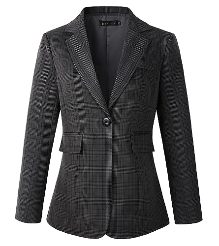 Beninos Womens Casual Blazers One Button Plaid Blazer Jacket