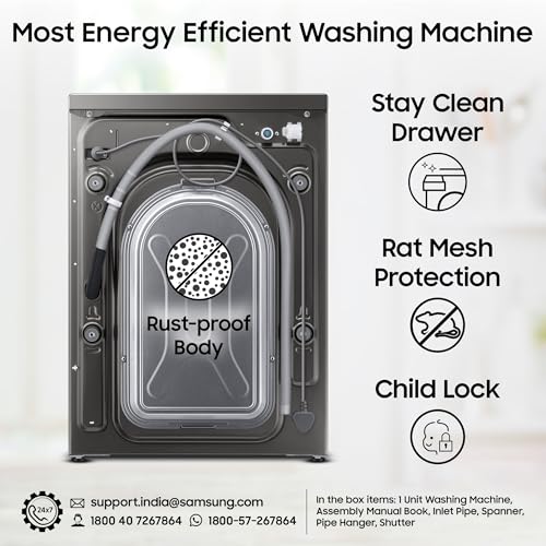 Image of Samsung 7 kg, 5 Star, Hygiene Steam, Quick Wash, Digital Inverter Motor, Fully-Automatic Front Load Washing Machine (WW70FG4S02AXTL, Inox)