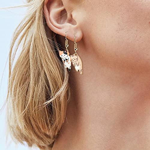 6Pairs Dangling Cat Earrings Kawaii Aesthetic Funny Cartoon Kitten Alloy Drop Dangle Earrings with Hypoallergenic French Hook Animals Lover Birthday Gifts Party Favors for Kids Girls Women4