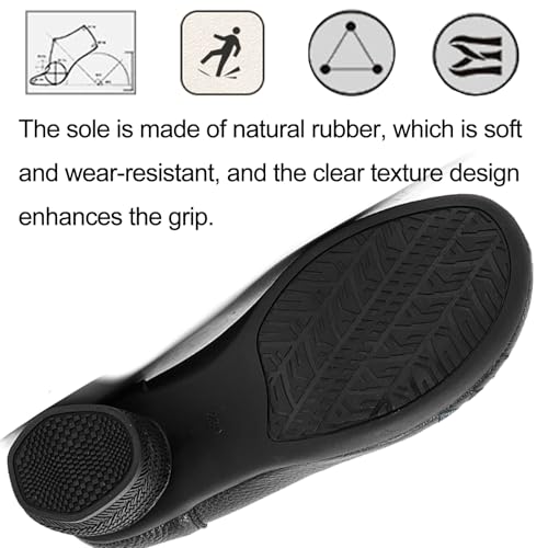 Women's Genuine Leather Embroidered Vintage Cutout Block Heel Pumps Closed Round Toe Comfortable Non Slip Slip On Chunky Heel Casual Mam Loafers for Daily Traveling Walking Work4