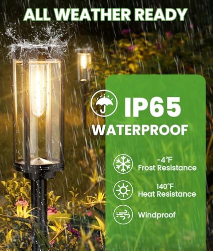 BITPOTT Bright Solar Pathway Lights Outdoor, 8 Pack Solar Powered Garden Lights Waterproof IP65, Auto On/Off Outdoor Light for Lawn Patio Walkway Driveway Decor Landscape Lighting - 4