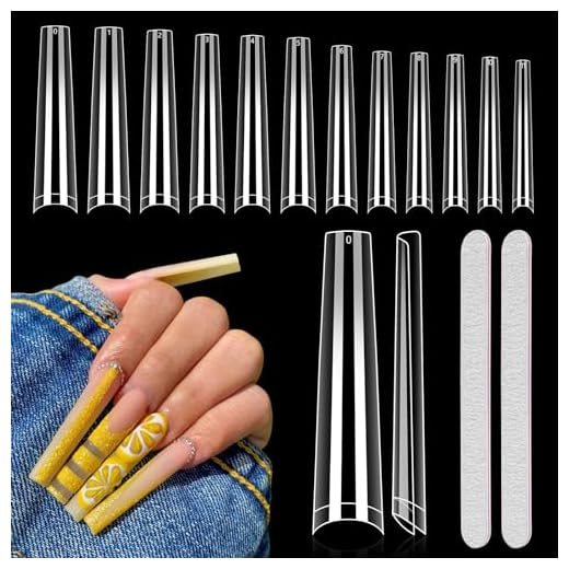 504Pcs Long Clear Coffin Nails Tips, XXL Extra Long No C Curve Half Cover Coffin Nail Tips for Acrylic Nails Professional, Acrylic Nail Tips Fake Nails for Salons and DIY Nail Art with 2 Nail Files