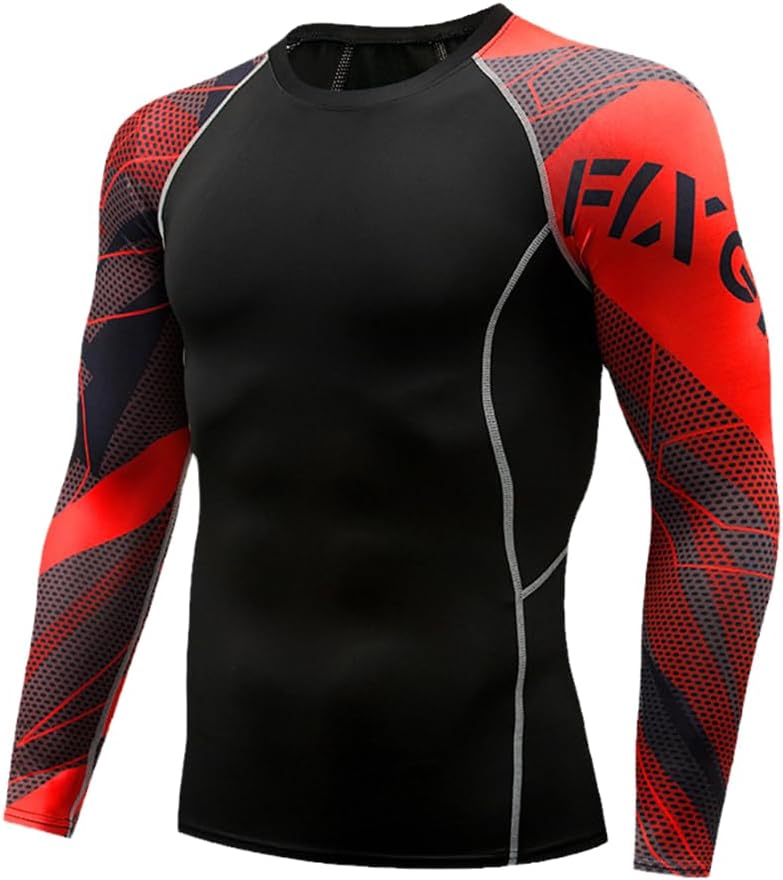 Xingfenly Men's Sports Fitness Motorcycle Tights Long Sleeve Breathable Quick Dry Basketball Training Clothes Shirt