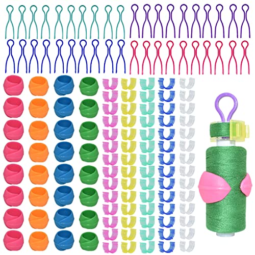 142 Stück Spulenfaden-Organizer-Clips, 70 Spulenhalter-Clips, farbige Garn-Clips, 32 Silikon-Halter, 40 Spulenfaden-Halter für Quilten, Nähmaschinen, Spulen, Organisieren Cover