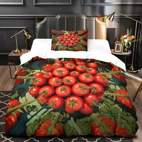 Tomate housse de couette 3D en microfibre douce avec sa taie d'oreiller pour lit single