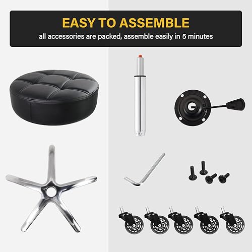 Miniatura 7 de Taburete rodante resistente con ruedas, taburete giratorio hidráulico ajustable con ruedas ergonómico de cuero grueso, silla redonda para cocina,