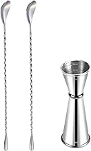 Mixing Spoon and Jigger for Bartending Stainless Steel Home Bar Tool for Making Delicious Cocktails Drinks Juice