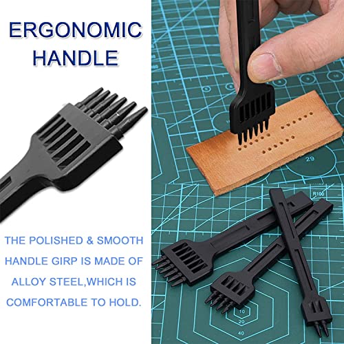 Prong Punch Tool Set - 3Pcs 6Mm Leather Row Round Hole Tooth Punch Tool, 2/4/6 Prong Tooth Circular Cut Lacing Stitching Chisel Diy Leathercraft Punching Accessories Kits For Leather Craft Supplies #TOP3