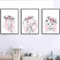 Posters Animaux Youihom Lot De 3 - Girafe Éléphant Lionceau - 30x40cm - Décoration Chambre Enfant